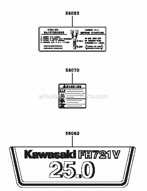 Kawasaki Fh721v-Bs24 Label Diagram and Parts List for M54-KW 53AI8CT4050-25HP Cub Cadet Lawn Tractor